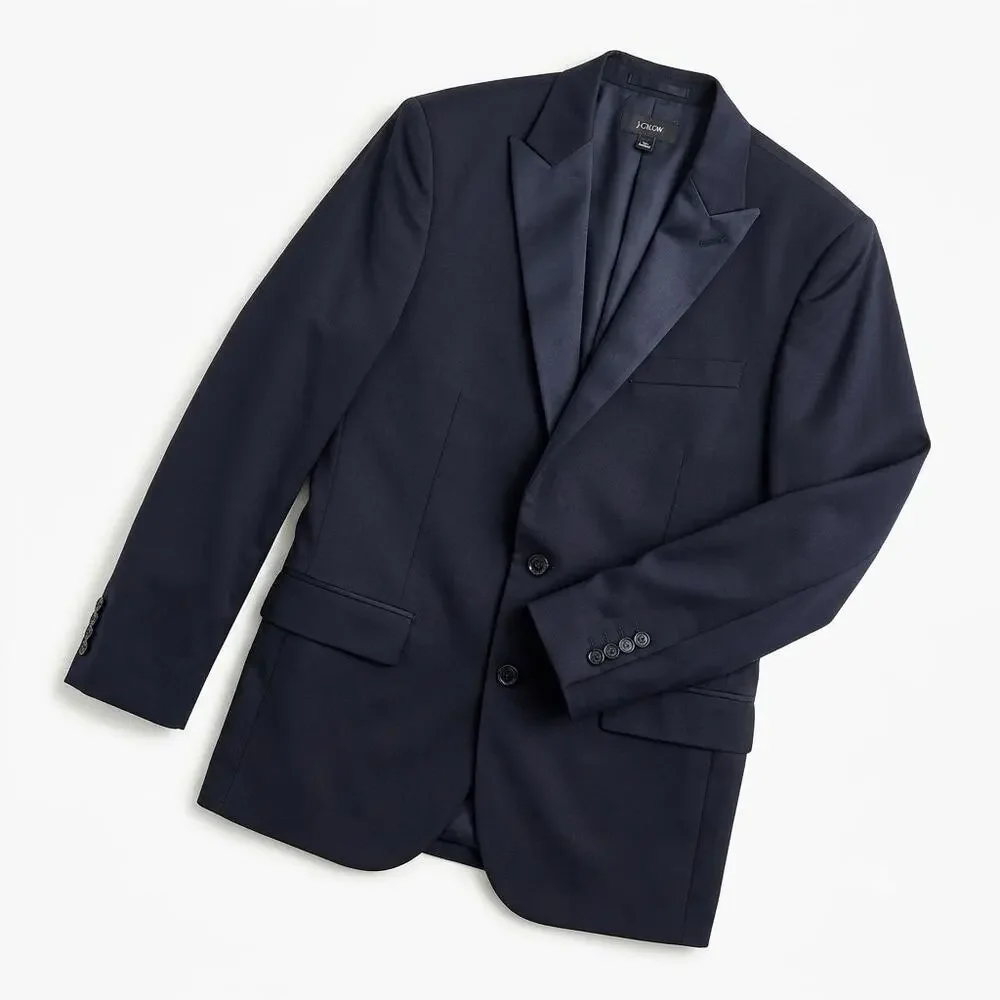 J CREW Peak Lapel Ludlow Jacket Black Super 120s Wool Mens 38R 38 Regular